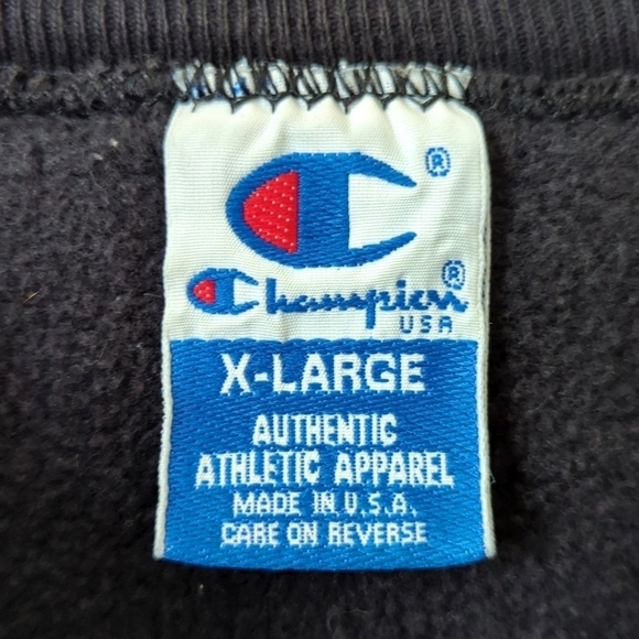 Champion 80's Vintage Logo Embroidered Pullover Crewneck Sweatshirt Black XL - Picture 4 of 12